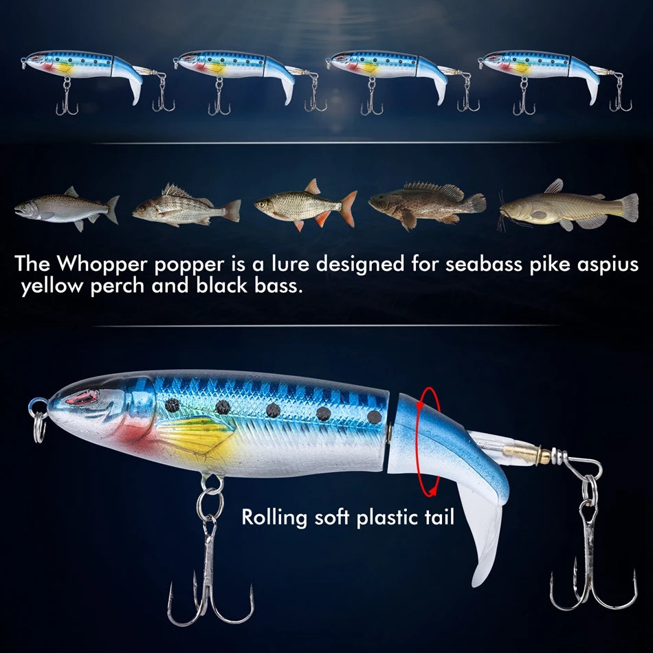 Whopper Popper 10cm/11cm/14cm Top Water Fishing Lure Blowups Pike Baits Rotating Tail Fishing Tackle Crankbait Wobblers