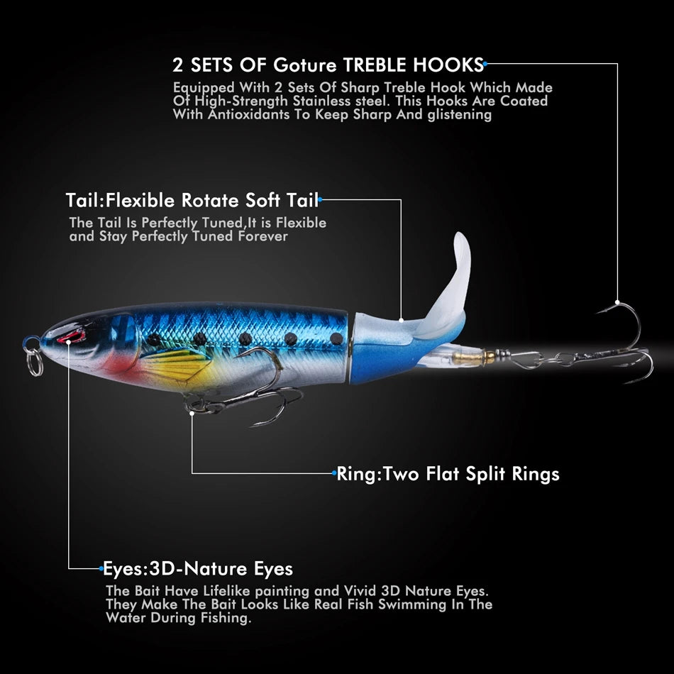 Whopper Popper 10cm/11cm/14cm Top Water Fishing Lure Blowups Pike Baits Rotating Tail Fishing Tackle Crankbait Wobblers