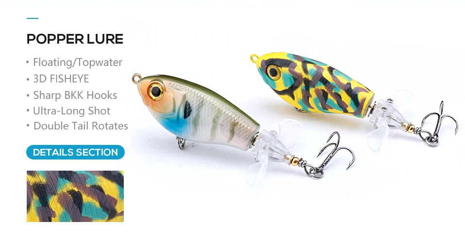 Whopper Popper Lures – Propeller Tail, Floating TopWater Baits (9g/8g/14g/17g/24g)