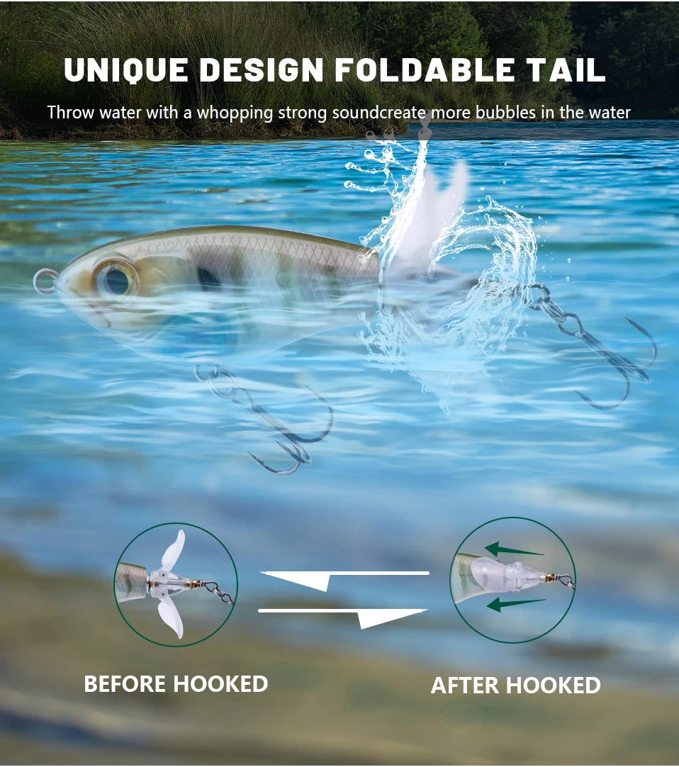 Whopper Popper Lures – Propeller Tail, Floating TopWater Baits (9g/8g/14g/17g/24g)