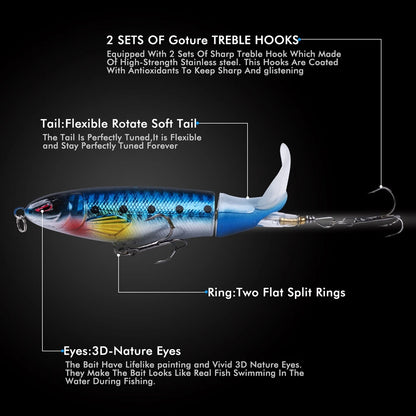 Whopper Popper 10cm/11cm/14cm Top Water Fishing Lure Blowups Pike Baits Rotating Tail Fishing Tackle Crankbait Wobblers
