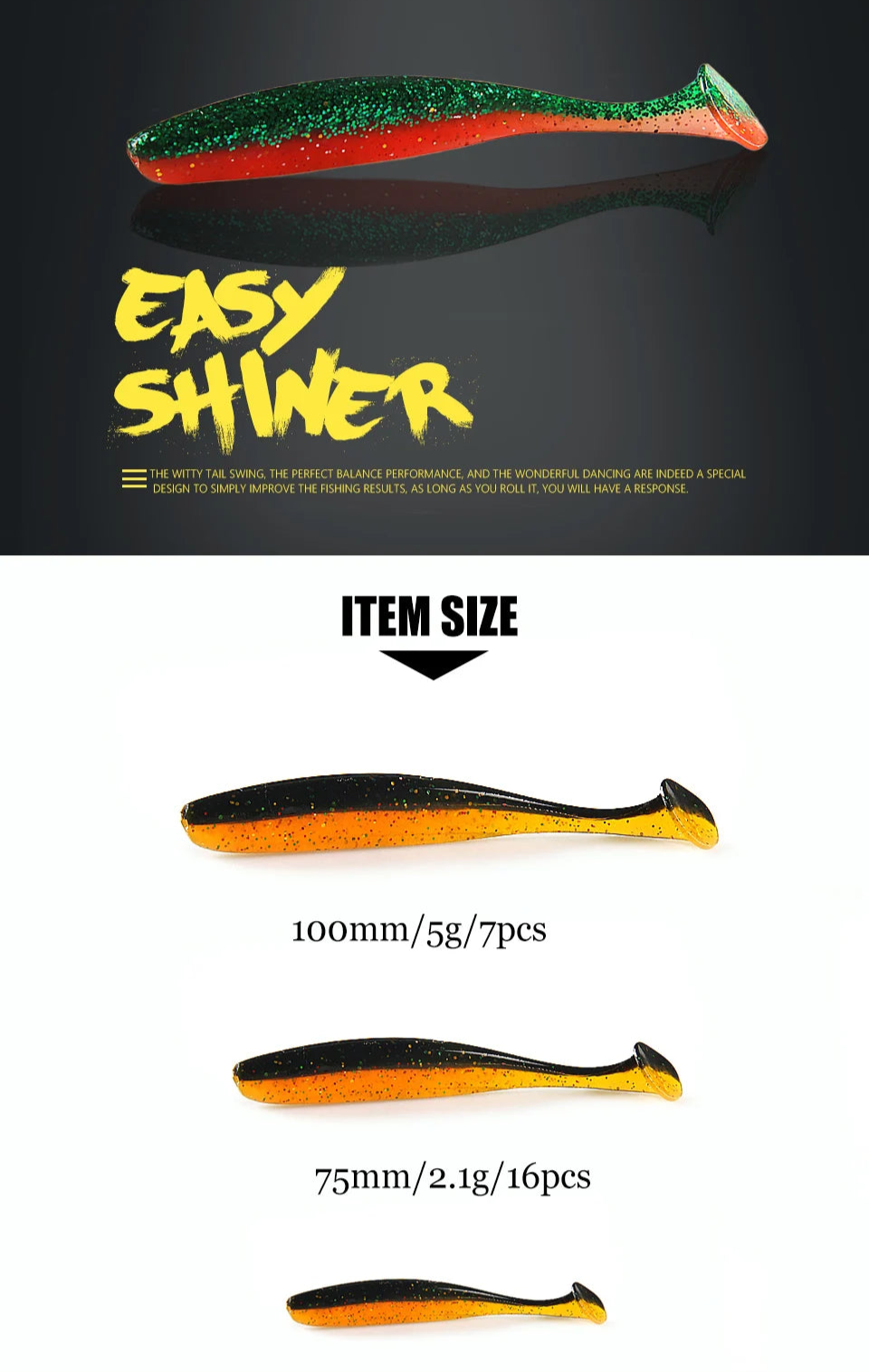 Soft Lures Baits Fishing Lure Double Color Silicone Bait T-Tail