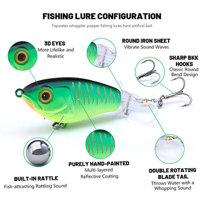 Whopper Popper Lures – Propeller Tail, Floating TopWater Baits (9g/8g/14g/17g/24g)