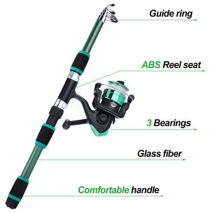 Spinning Fishing Rod & Reel Combo – 1.8M Telescopic Rod, 5.2:1 3BB Reel, 5kg Max Drag – Full Fishing Kit