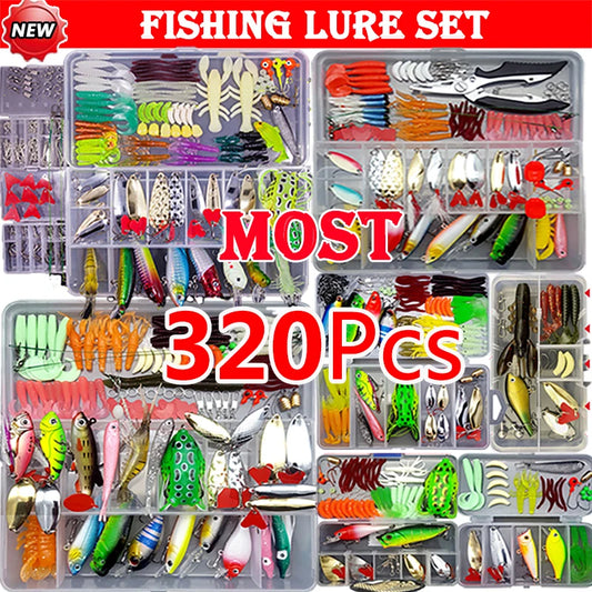 Fishing Lure Kit Soft and Hard Bait Set Gear Layer Minnow Metal Jig Spoon For Bass Pike Crank Tackle Accessories with Box